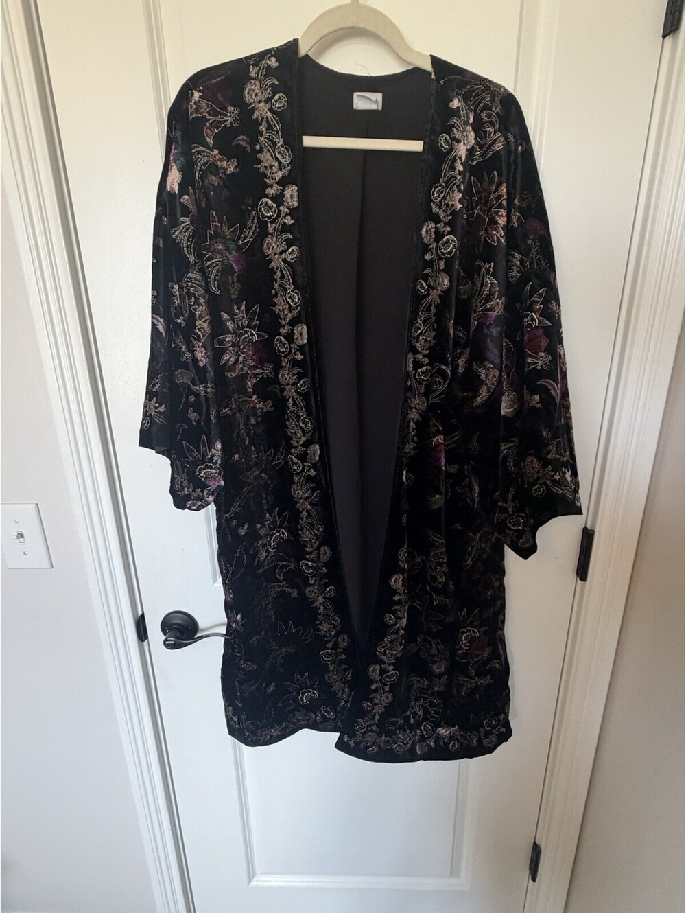 Chicos Travelers L/XL black Velvet kimono Botanical Indie Festival